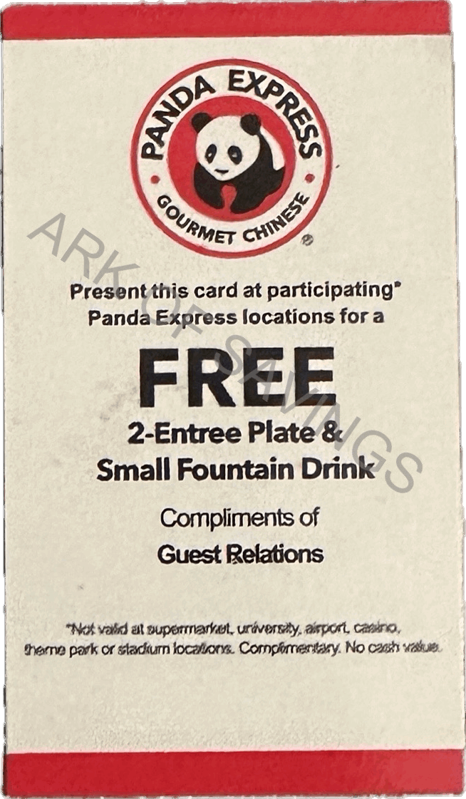Panda Express free 2 entree plate and small drink coupon
