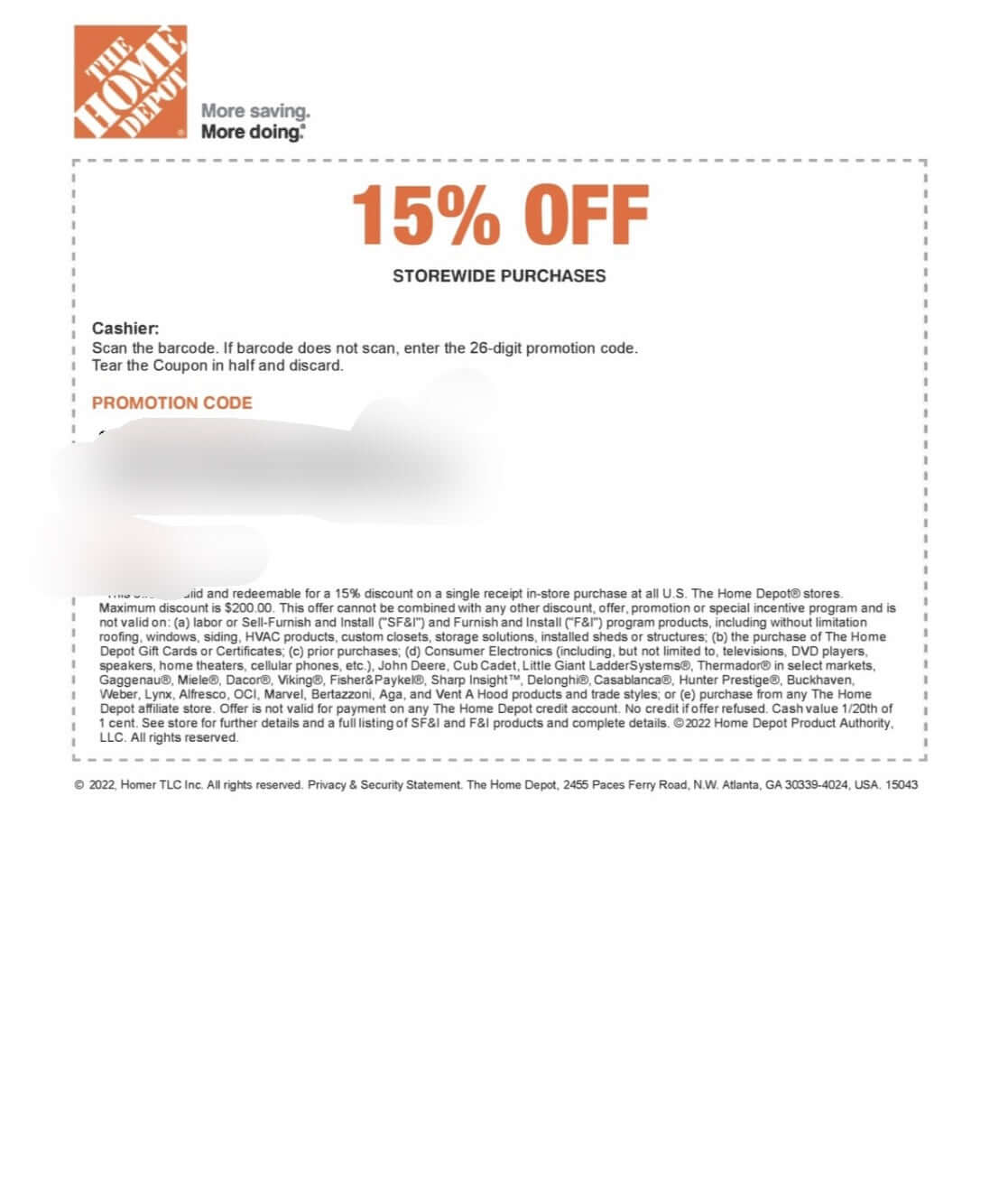 Home Depot 15% Off Printable Coupon.