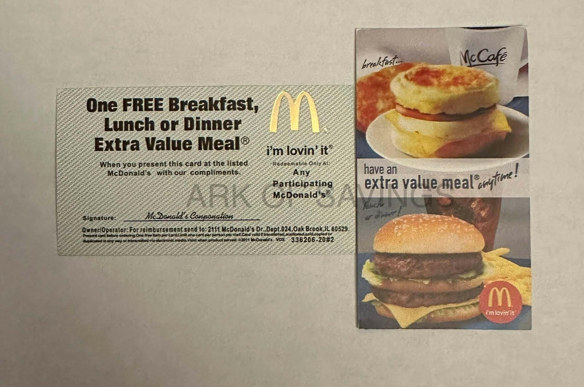 McDonald's Free Combo Meal Cards No Expiration.