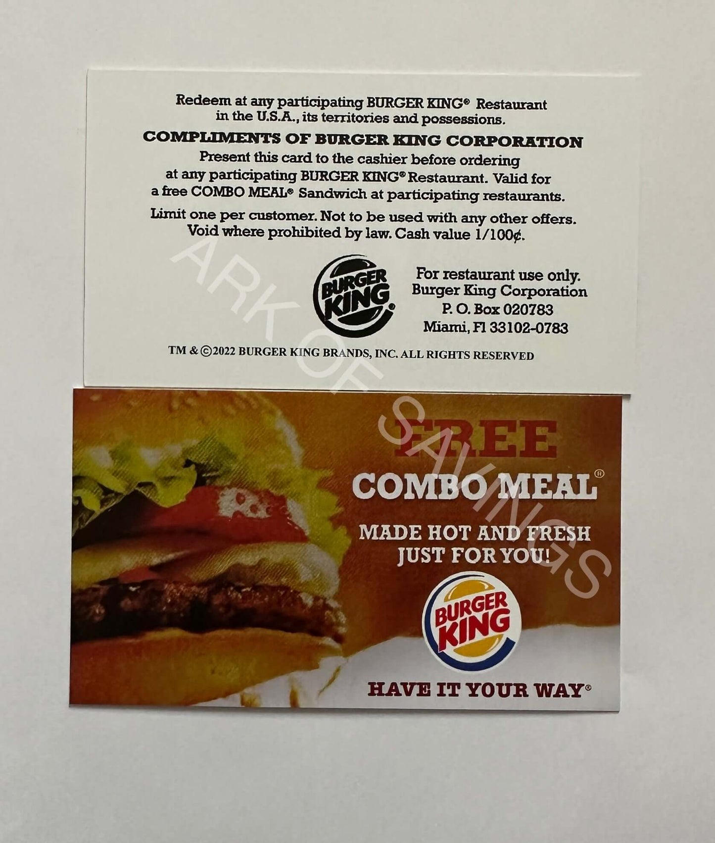 Burger King Free Combo Meal Voucher Coupon Cards No Expiration The ARK of Savings