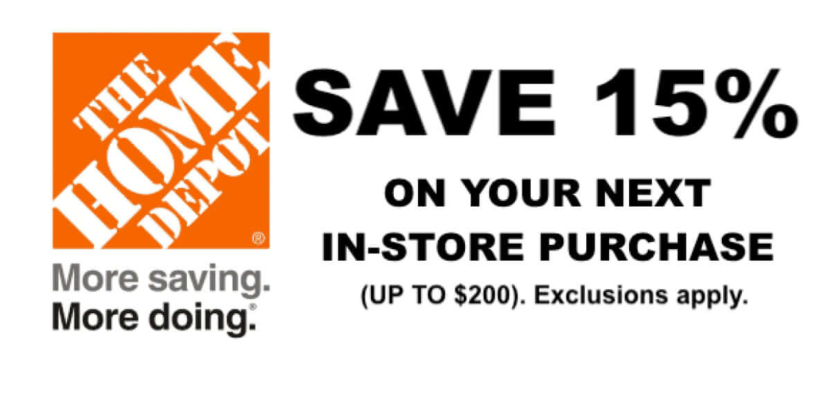 Home Depot 15% Off Printable Coupon.