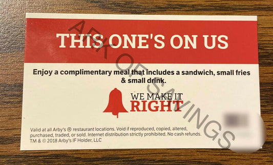 Arby's Free Combo Meal Coupon Voucher Cards No Expiration The ARK of Savings